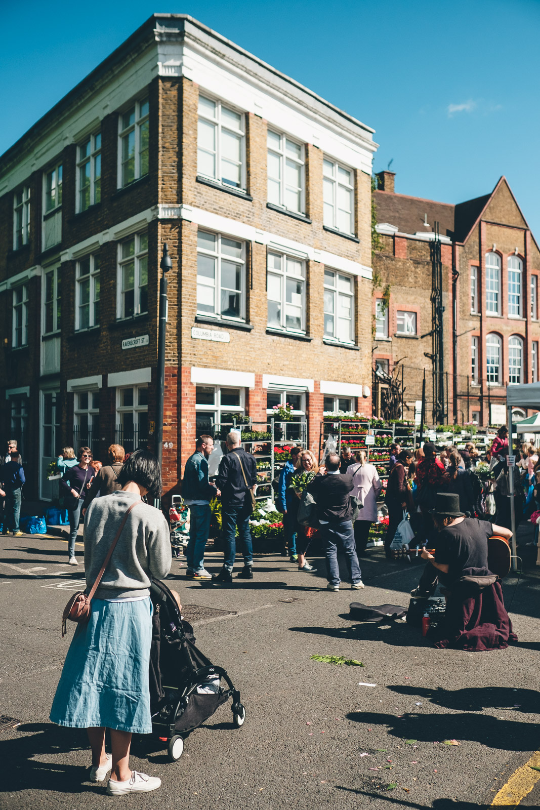 Columbia Road Flower Market London Busker Crowd