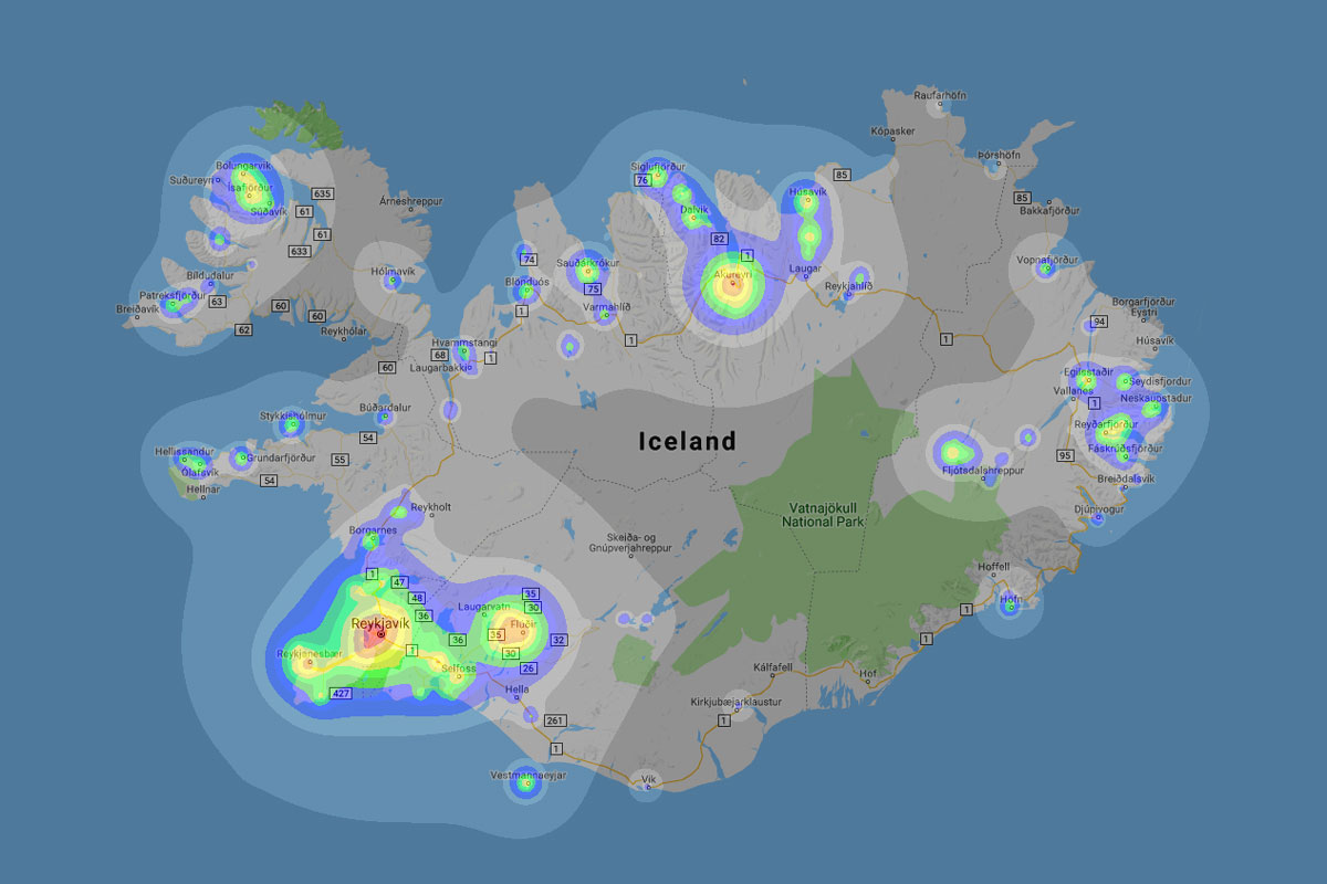 Iceland Dark Sky Map Northern Lights